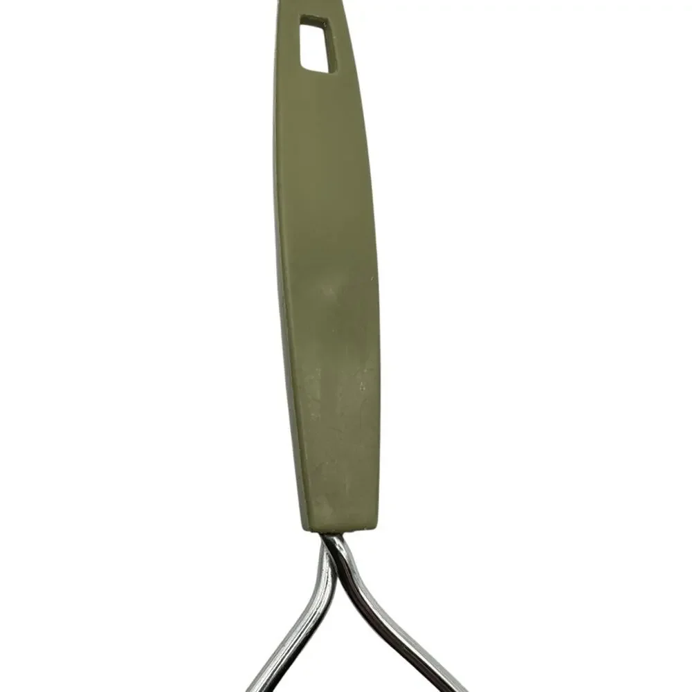 Vintage MCM Stainless Steel Potato Masher with Avocado Green Handle 60's 70's